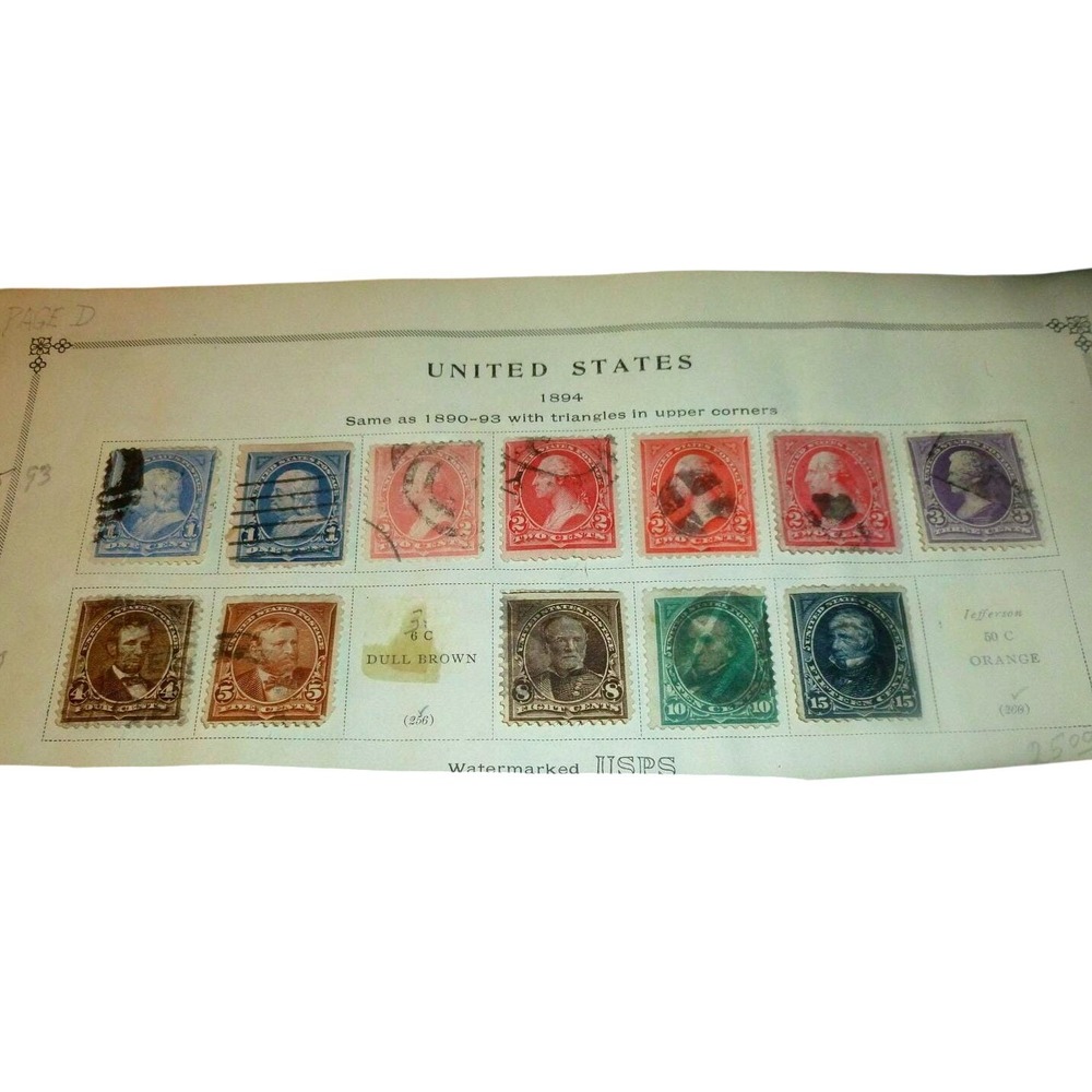 1894 United States Stamp Collection Bureau Issue 1c to 15c Used Triangles USPS